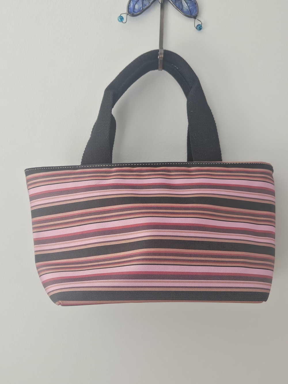 Striped Pink and Black Small Tote Bag